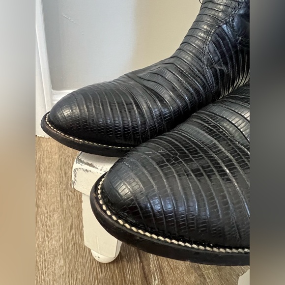 Nocona Black Lizard Leather Cowboy Boots Size 9.5D - Picture 3 of 12
